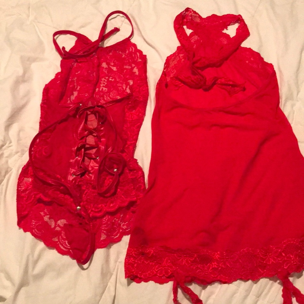 2 red lingerie sexy outfits one sz & med laceup